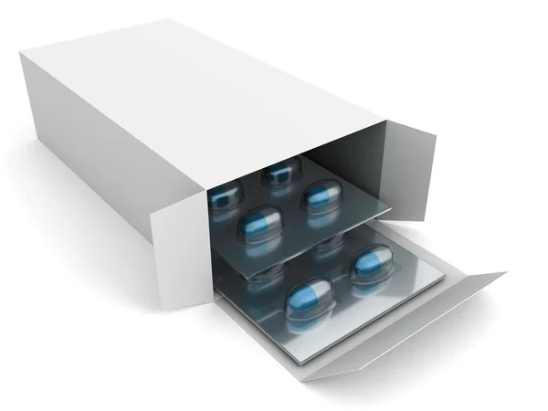 Paquete abierto de píldoras médicas — Stok fotoğraf
