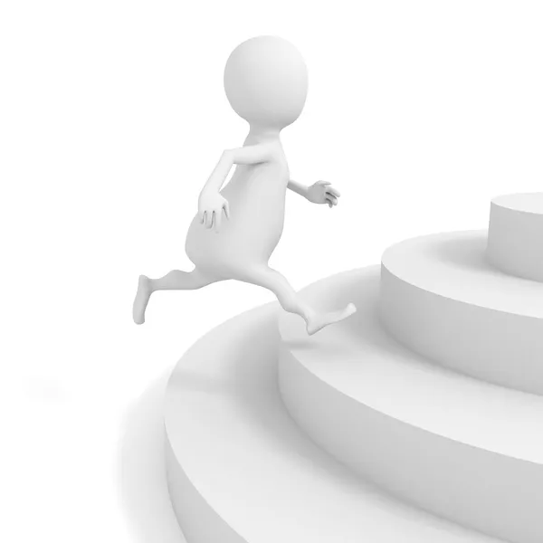 White 3d man running up on stairs — Stock Photo, Image