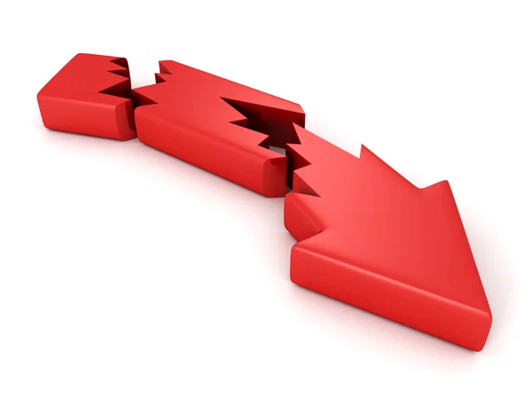 Broken cracked crisis red arrow — Stock Photo, Image