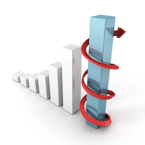 Growing financial bar chart with twisted arrow — Stock Photo, Image