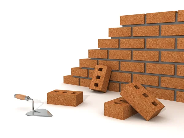 Trowel and brick wall — Stock Photo, Image