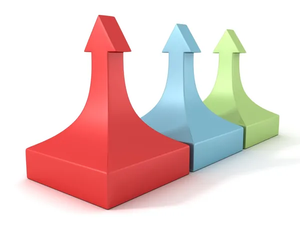 Three colorful rising up arrows — Stock Photo, Image