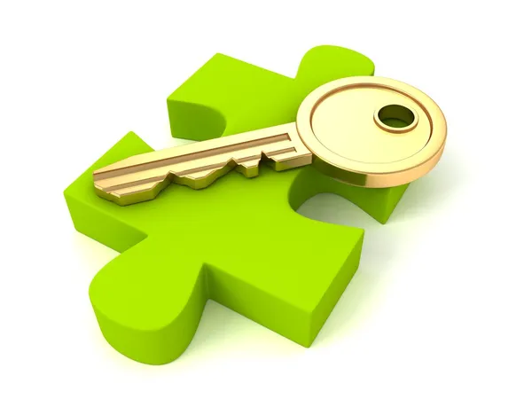 Key  on green jigsaw puzzle — Stock Photo, Image