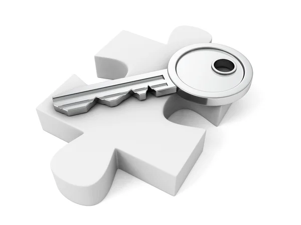 Key  on white jigsaw puzzle — Stock Photo, Image