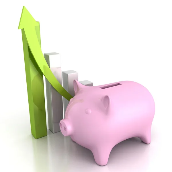 Piggy money bank  and   chart — Stock Photo, Image