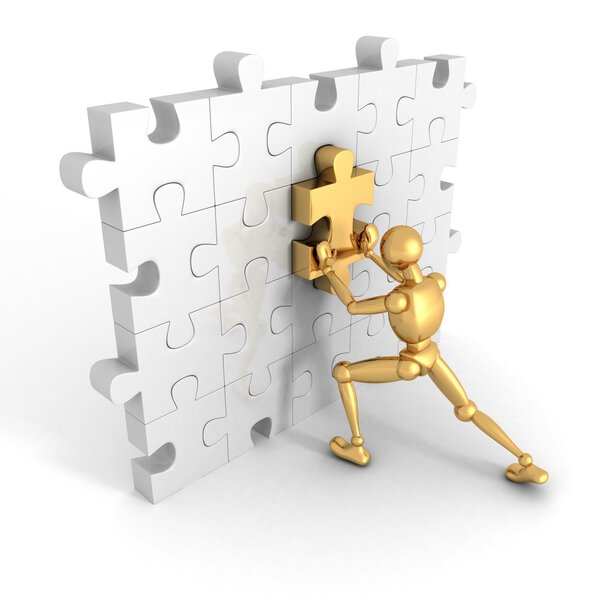 Персонаж толкает последнюю головоломку
