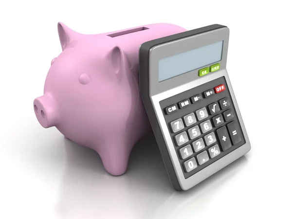 Calculator and piggy money bank — Stock Photo, Image