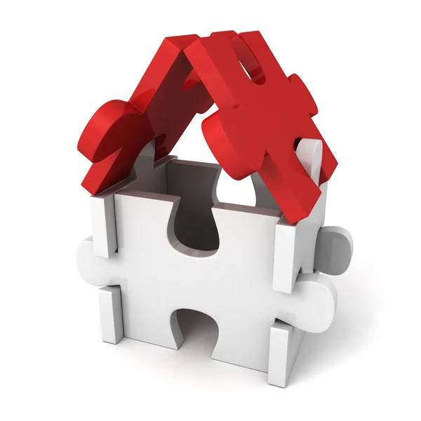 Puzzle house with red roof — Stock Photo, Image