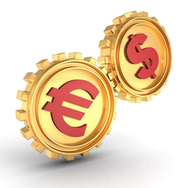 Dólar de Ouro e engrenagem euro — Fotografia de Stock