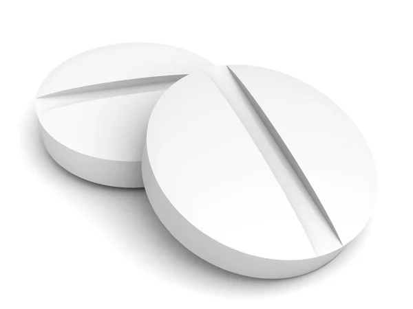 Dois comprimidos médicos redondos brancos — Fotografia de Stock
