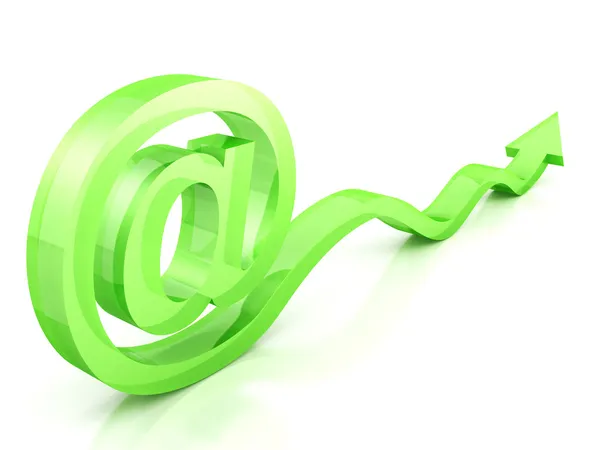 Green shiny e-mail sign with wave arrow — Stock Photo, Image