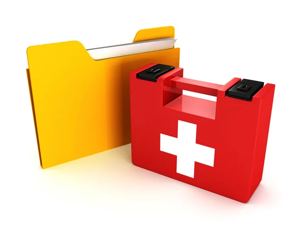 Paper folder with medical first aid kit — Stock Photo, Image