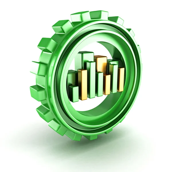 Gröna kugghjulet med stapeldiagram — Stockfoto
