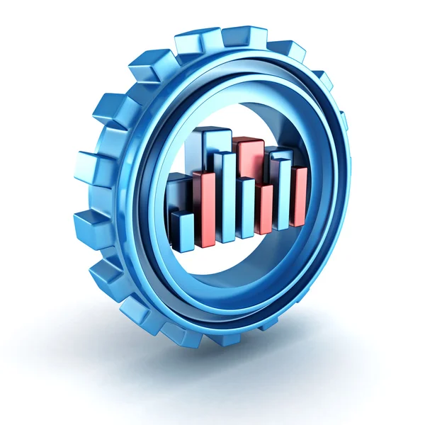 Blauwe staafdiagram versnelling werk pictogram — Stockfoto