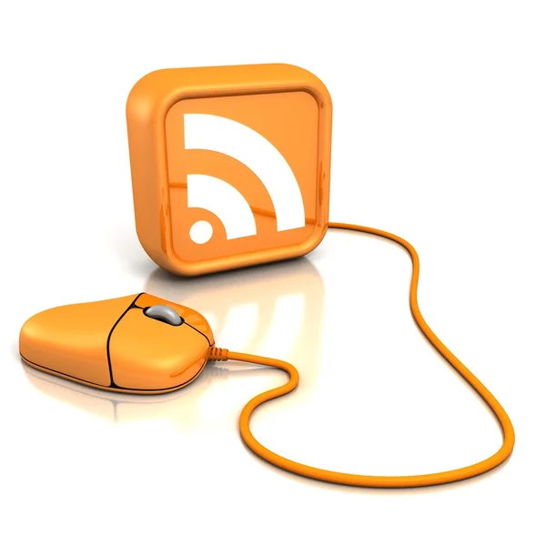 Ratón naranja con icono RSS — Foto de Stock