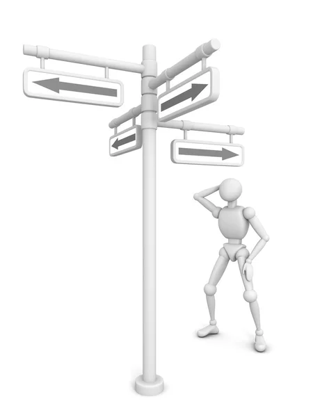 Thinking human figure and crossroad  sign — Stock Photo, Image
