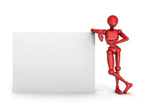 Red 3d person holding a blank white board — Stock Photo, Image