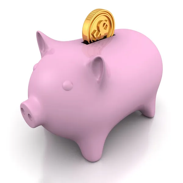 Sparschwein mit Goldmünze — Stockfoto