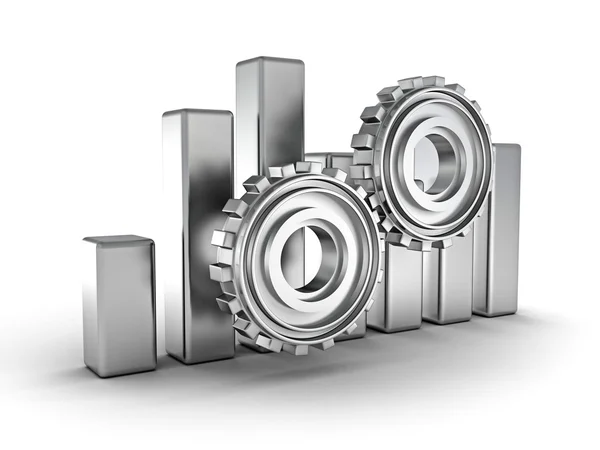 Bar chart diagram with  gears — Stock Photo, Image