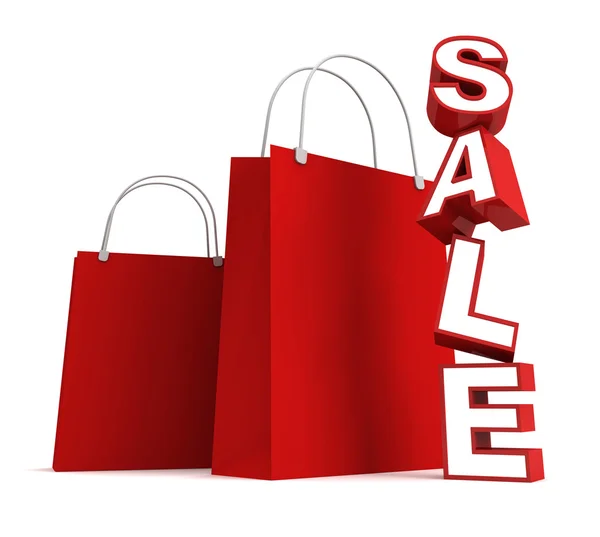 Red shopping bags and sale text — Stock Photo, Image