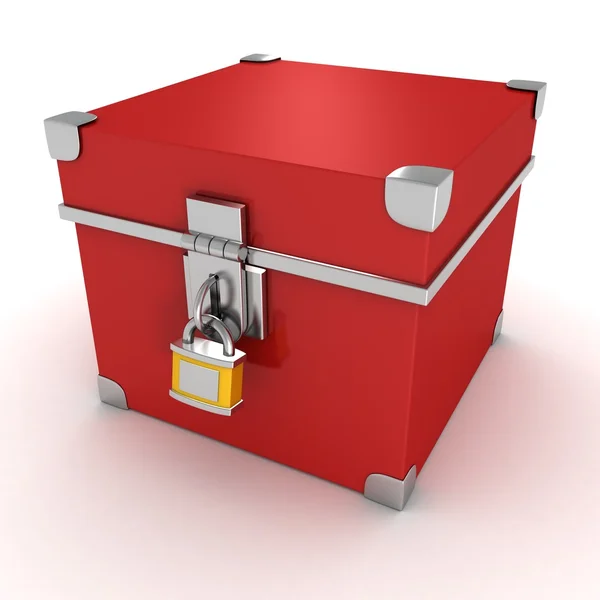 Красная винтажная коробка с желтым замком — стоковое фото