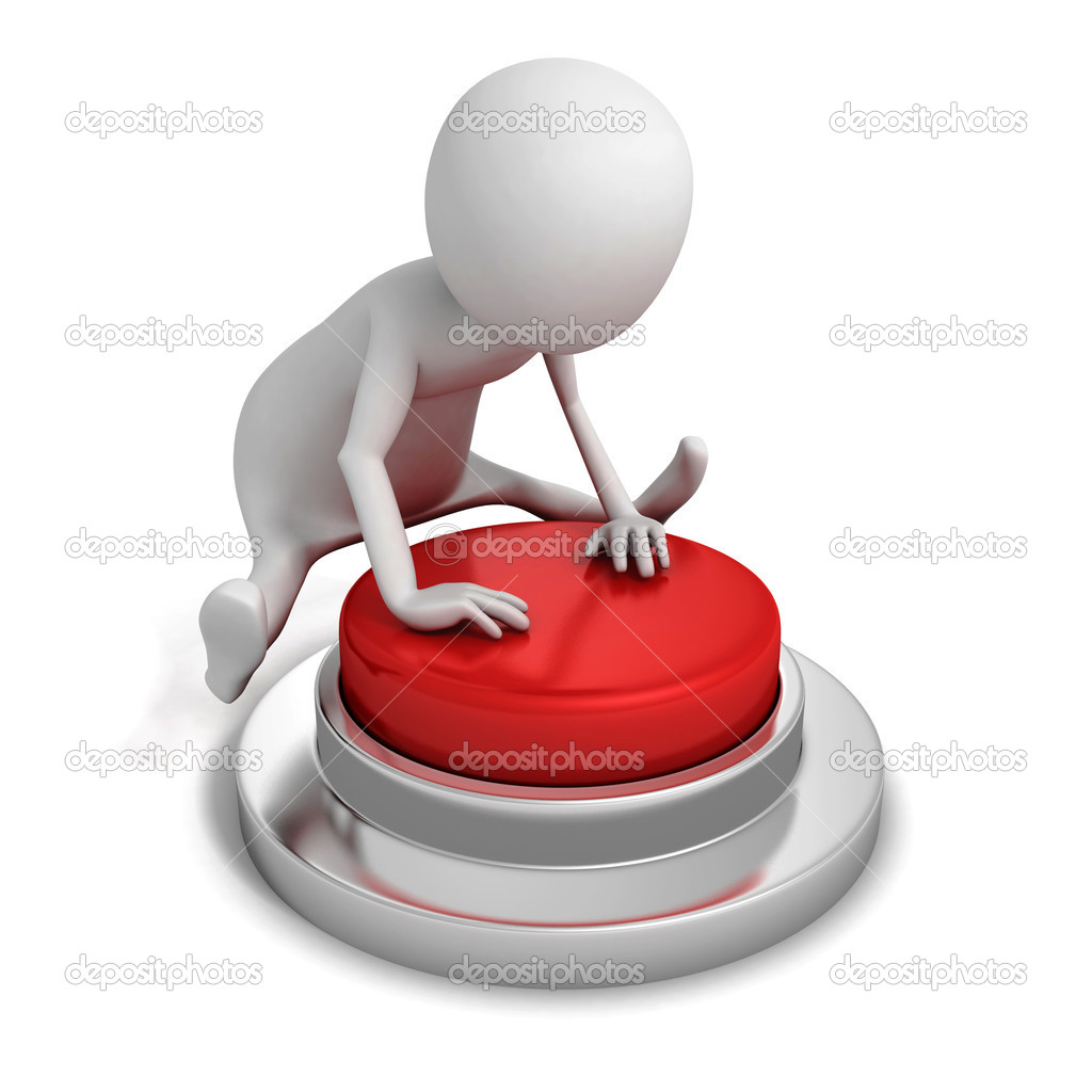 3d man pressing the red  button