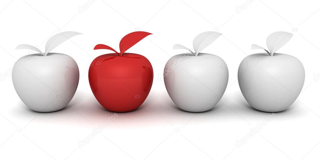 Red different apple in white