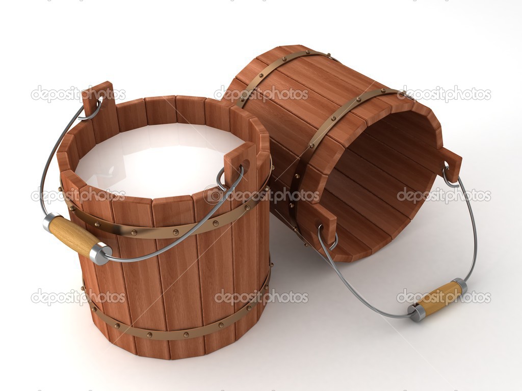 Wooden bucket with milk