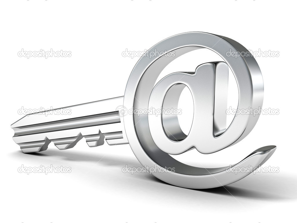 E-mail metallic key at sign.