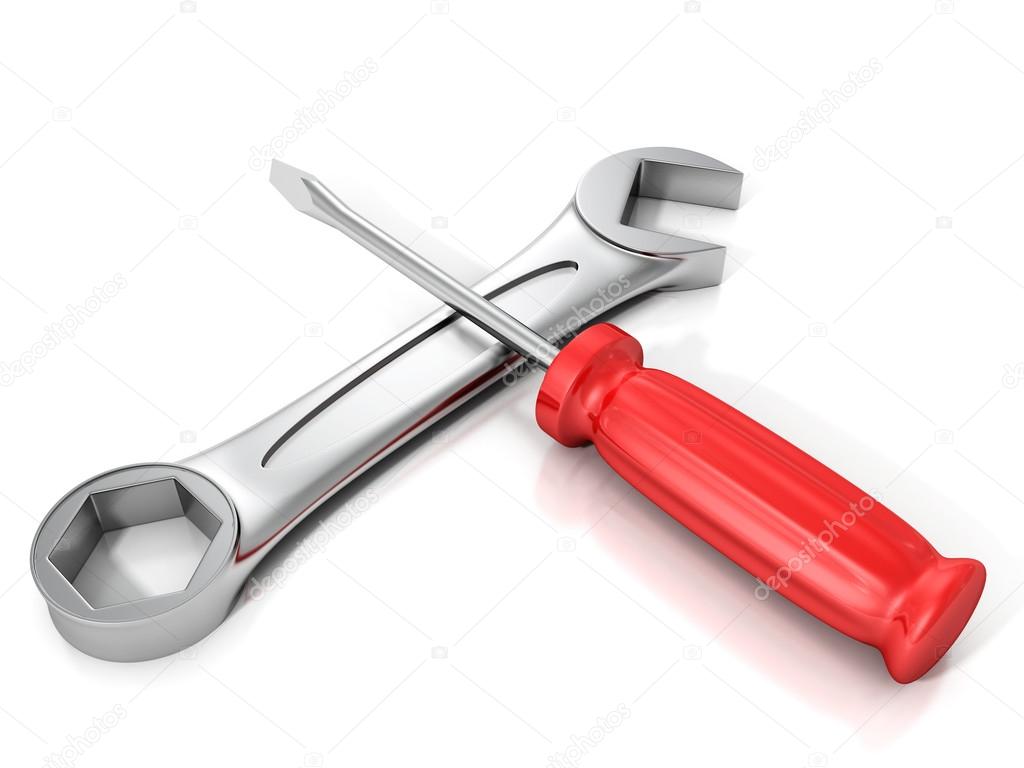 Red screwdriver and wrench spanner