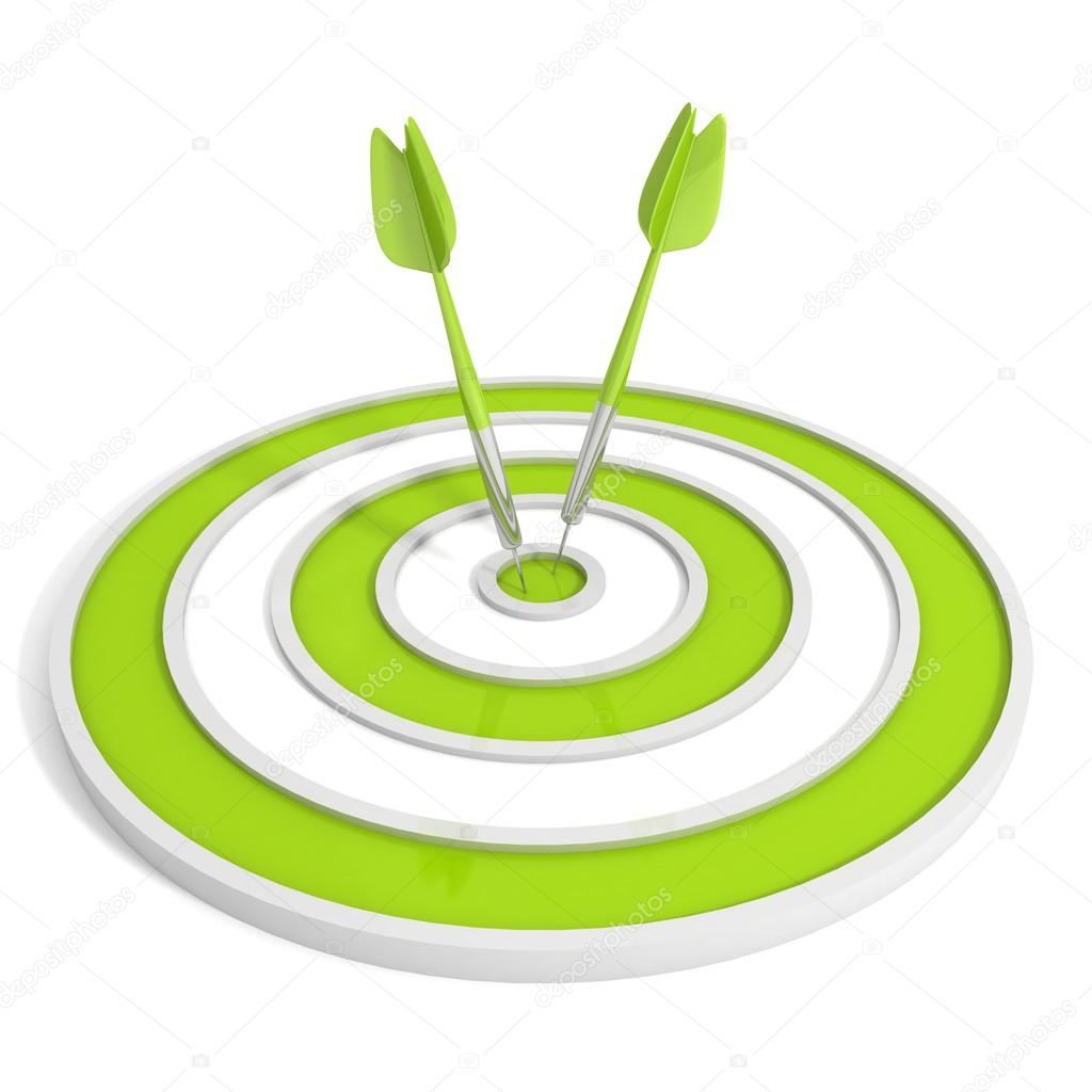 Green target and two dart arrows