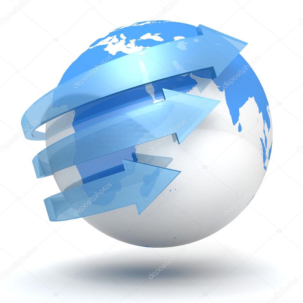 Business concept with blue globe sphere and arrows