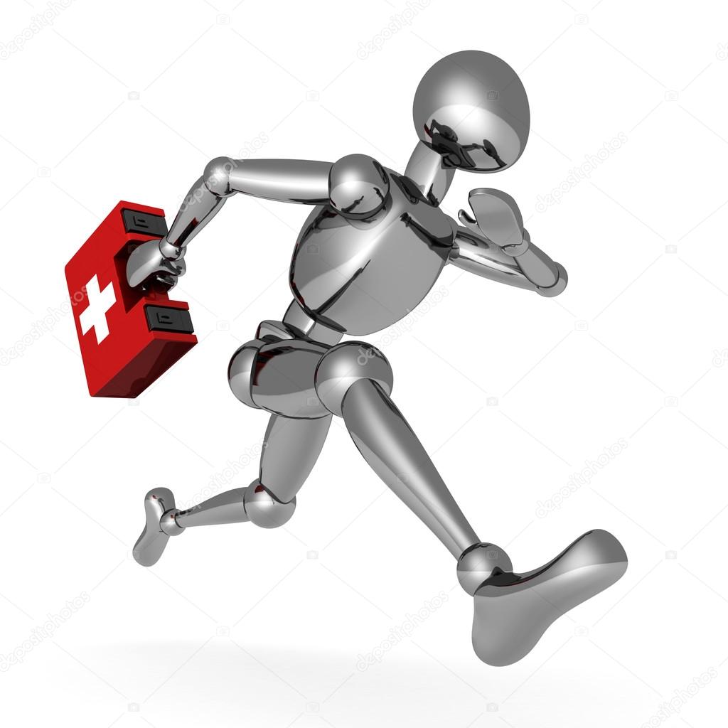 3d man running with   medical box