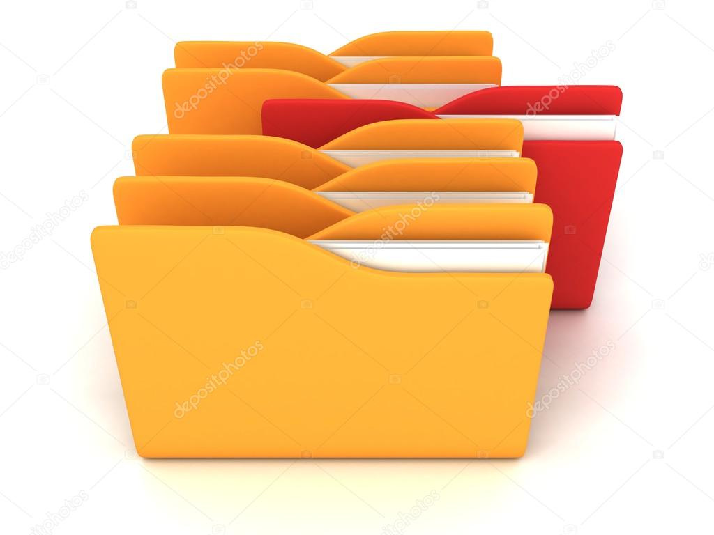 Orange folders row with one red