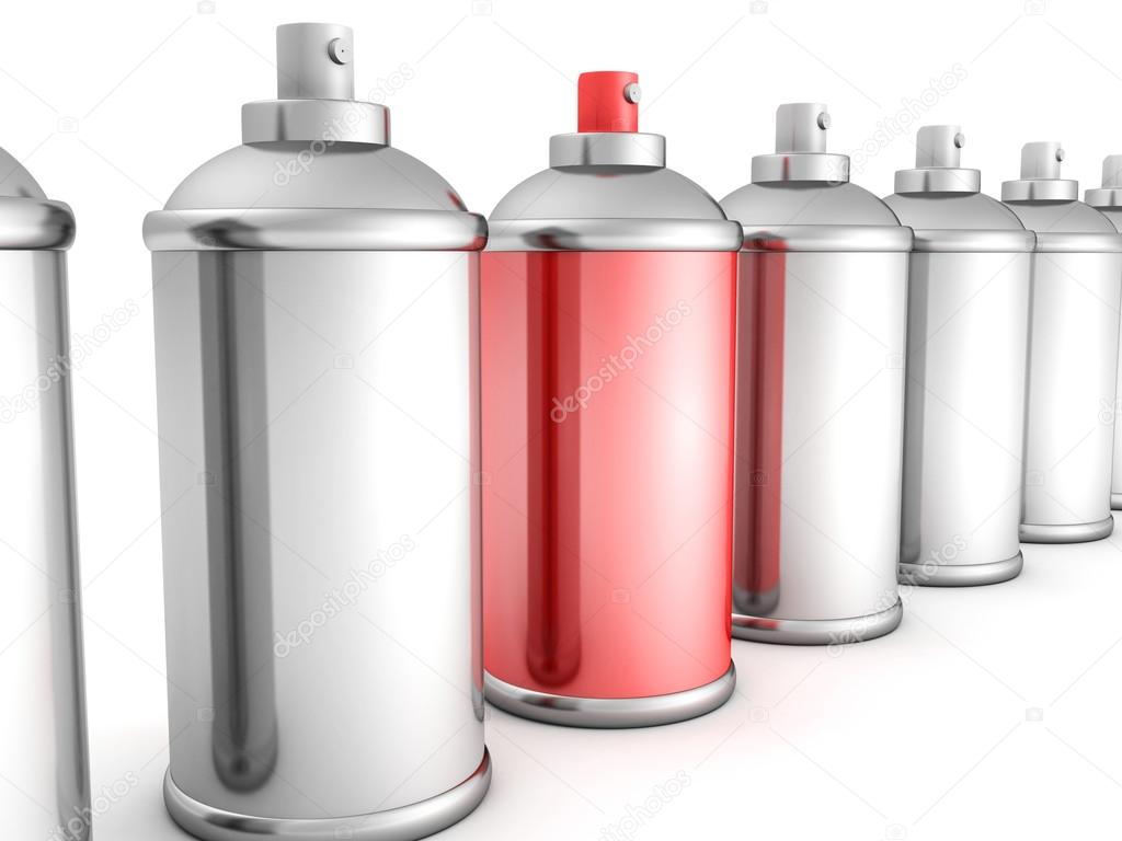 Red spray paint bottle can in white crowd
