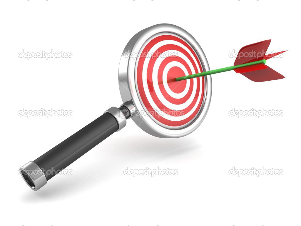 Magnifier glass with red darts