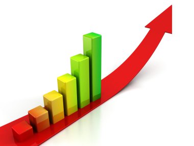 Kırmızı ok ve renkli çubuk grafik