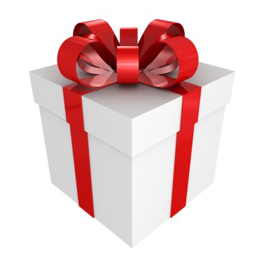 Kırmızı kurdeleli beyaz hediye kutusu