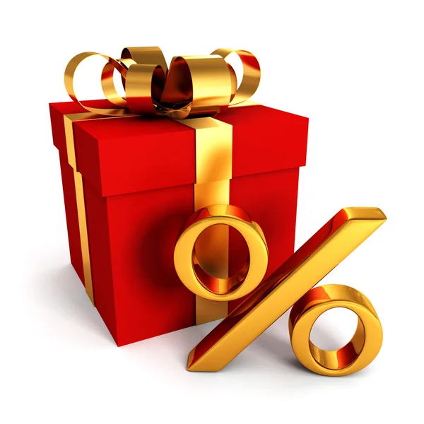 Red gift box with golden percent sign — Stock Photo, Image