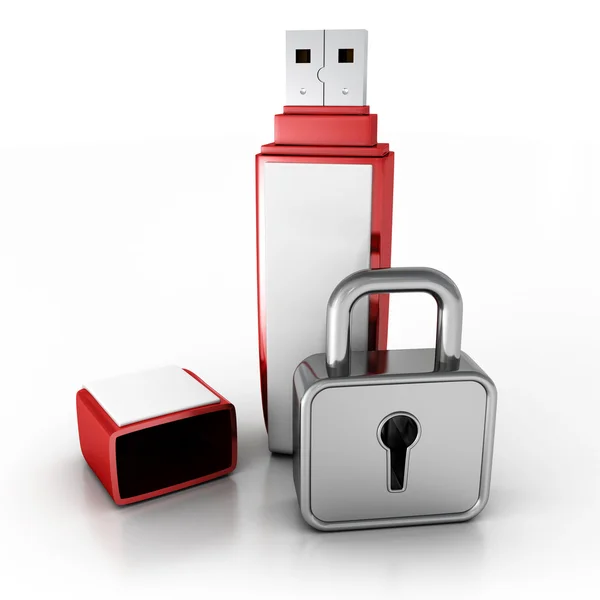 USB MemoryStick met vergrendelde hangslot — Stockfoto