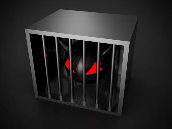 Zlo Rohatý ďábel head v kovové buňky — Stock fotografie