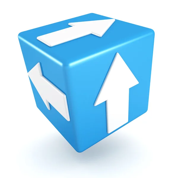 Cubo azul com setas brancas — Fotografia de Stock