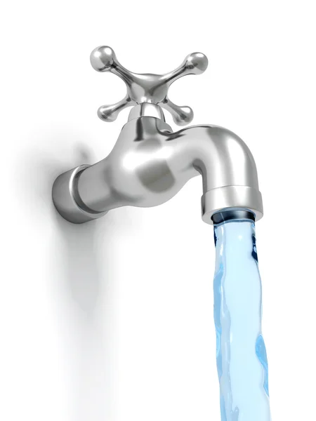 Chrome tap with a water stream — Stock Photo, Image