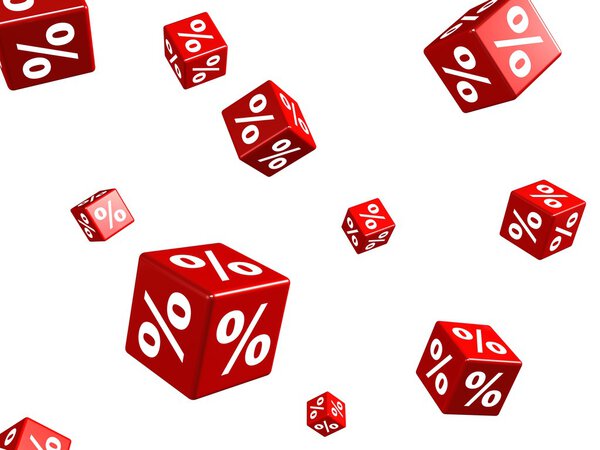 Falling red cubes with percent signs