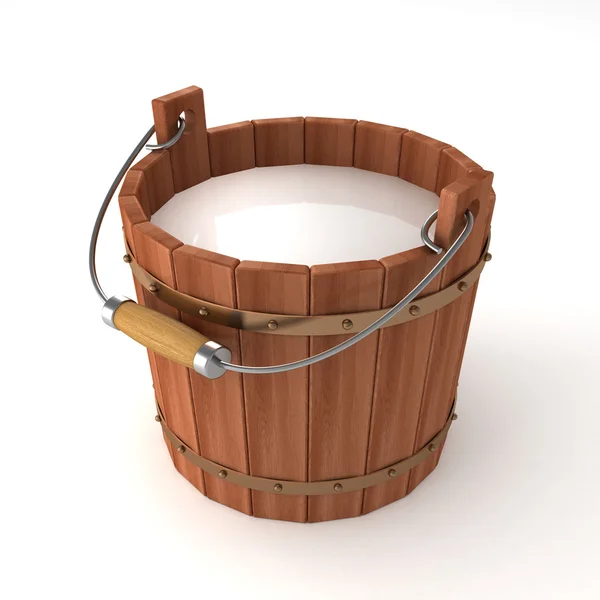 Dřevěný kbelík s mlékem — Stock fotografie