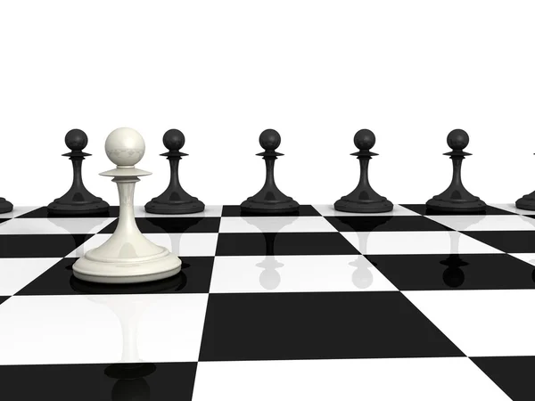 Many black and one white pawns — Stock Photo, Image