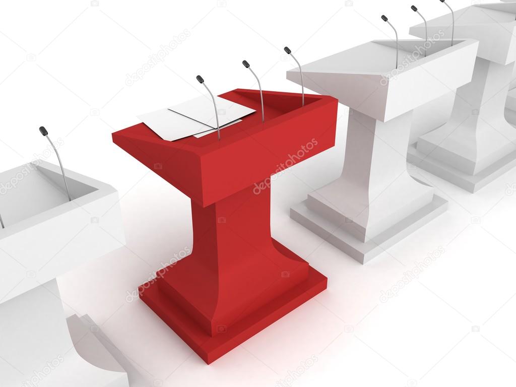 Red rostrum podium with microphone