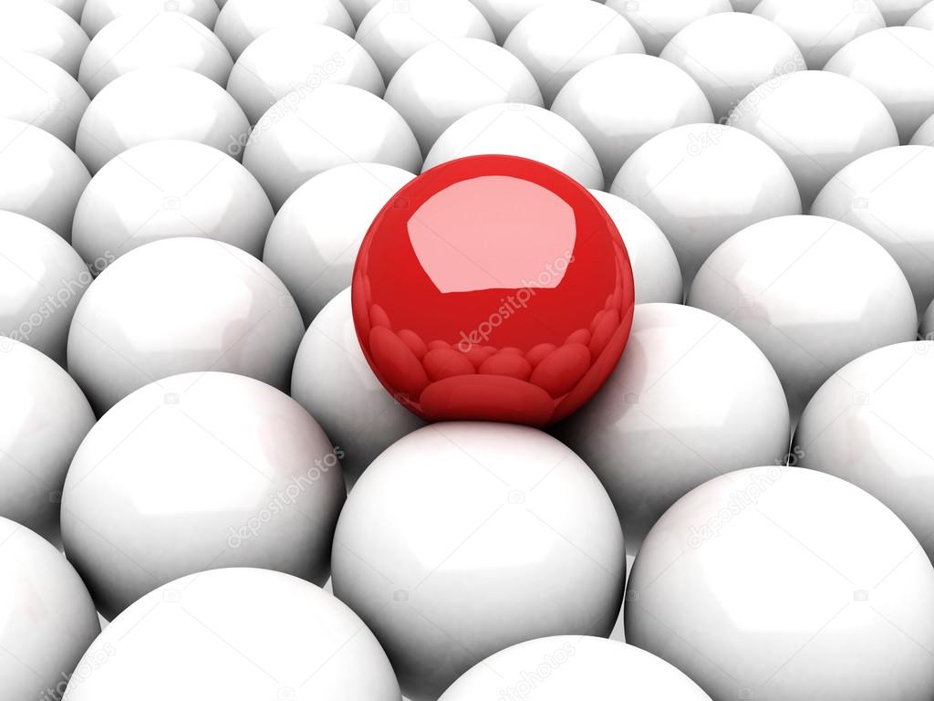 Red ball leader on many white balls