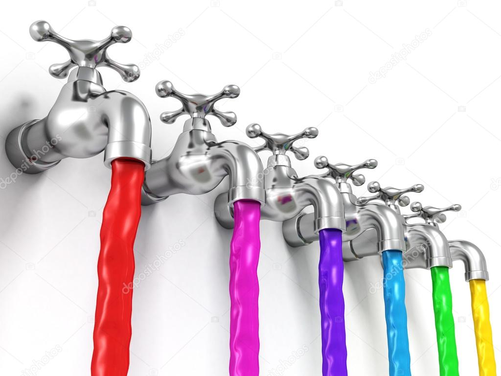 Raw of taps with paint jets
