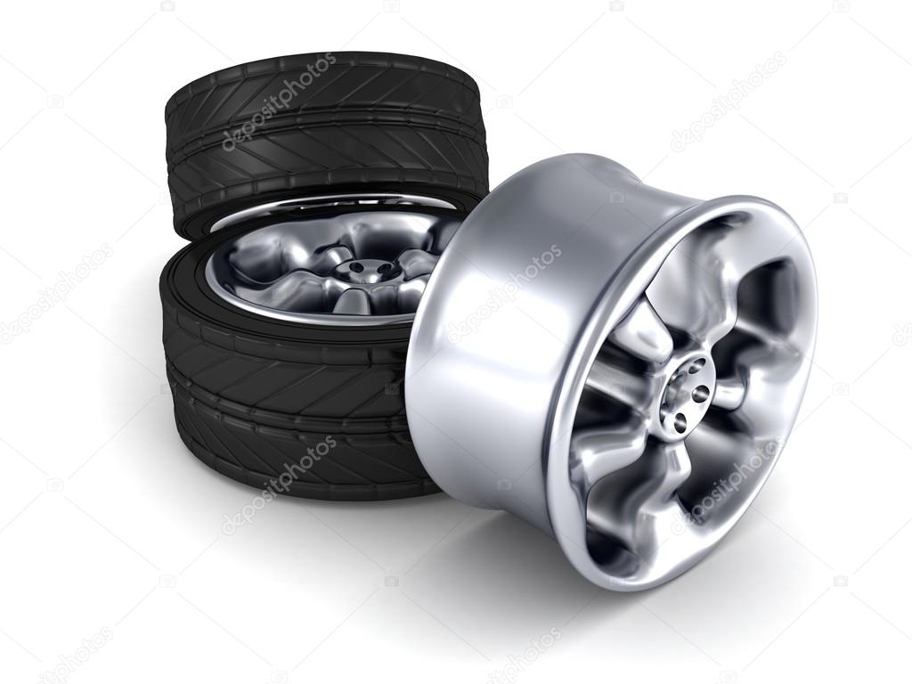 Car wheels and one alloy wheel